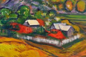 Grünwald jelzéssel: Házak a völgyben. Olaj, farost, 53×50 cm