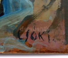 Csók jelzéssel: Fekvő akt. Olaj, falemez, 48×55 cm