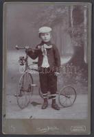 cca 1898 Háromkerekű kerékpár Locker J. Munkács fotója / cca 1898 Tricycle from a Munkacevo photographer 11x17 cm