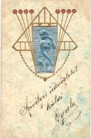 Art Nouveau, unsigned Raphael Kirchner (?) postcard Emb. (fl)