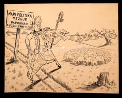 Gerő Sándor (1904-1977): Karikatúra Mindszenty József bíborosról. Megjelent a Ludas Matyiban 1947. Tus, ceruza, jelzés nélkül, 21x32 cm