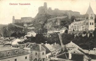 Trencsén, Trencín; Látkép várral / view with castle (EK)