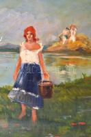 Vadkerty jelzéssel: Vízhordó lány, olaj, farost, fa keretben, 46×58 cm
