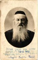 1921 Szófer Mór tiszafüredi rabbi eredeti photo, kézzel írt héber szöveg. Majse Szofer Cádik. Schwarcz Benedek fényképész / Hungarian Rabbi, photo (EK)
