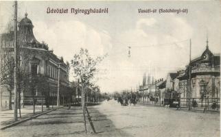 Nyíregyháza, Vasúti (Széchenyi) út, villamos; Borbély Sámuel kiadása