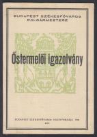 1938 Kitöltetlen budapesti őstermelői igazolvány