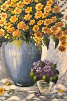 Komjáty Mária (?-?): Virágcsendélet. Olaj, vászon, jelzett, keretben, 80×60 cm