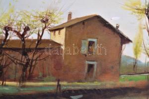 Schiller jelzéssel: Ház a folyóparton. Olaj, vászon, apró hibával, 50×70 cm