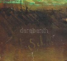 Schiller jelzéssel: Ház a folyóparton. Olaj, vászon, apró hibával, 50×70 cm