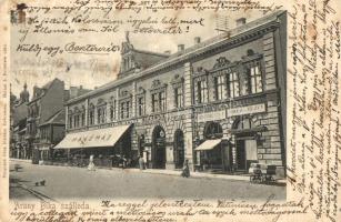 Debrecen, Arany Bika szálloda, kávéház, Kőbányai Sörcsarnok, Schossberger F., Adler és Mezey üzlete, Pongrácz Géza kiadása és Halász J. felvétele (fa)