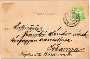 1899 Arad, Vértanú szobor, szecessziós emléklap a 13 aradi vértanú arcképével; Lengyel Lipót Műintéz...