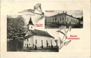 Feketebalog, Cierny Balog; Katolikus templom, községháza / chruch, town hall, floral