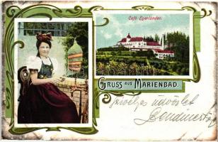Marianske Lazne, Marienbad; Café Egerländer, folklore, Art Nouveau