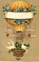 Balloon, floral Emb. litho greeting card
