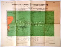 1895 Gesell Sándor: A körmöczi bányavidék földtani viszonyai bányaigeologiai szempontból, a tellérek vonulataival mérete: 93x71 cm. Jó állapotban. Hozzá jelmagyarázat és a mappa borítója / Map of Kremnitz mine tellers