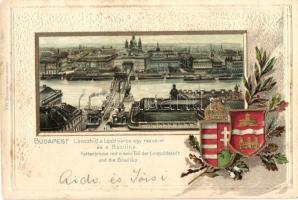 Budapest, Lánchíd, Lipótváros egy része, Bazilika, címer, floral, Emb. litho   (EK)