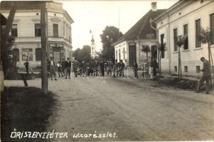 1932 Őriszentpéter, utca, Hangya üzlet, Barta István üzlete, kerékpárosok, photo