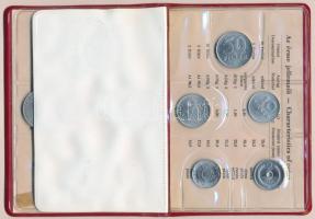 1971. 2f-10Ft 9db klf, "Magyar Népköztársaság" érmés forgalmi sor bordó műbőrtokban T:1 eg...