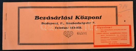 Budapest ~1939. Bevásárlási Központ utalványfüzete, 9db utalvánnyal, közte egy részben kitöltöttel T:II,II-