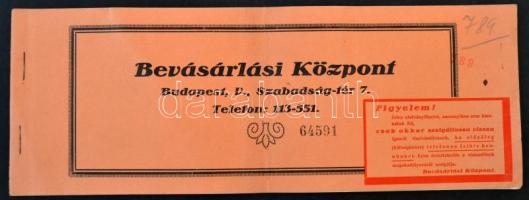 Budapest ~1939. "Bevásárlási Központ" utalványfüzete, 9db utalvánnyal, közte egy részben kitöltöttel T:II,II-