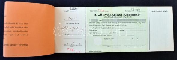 Budapest ~1939. "Bevásárlási Központ" utalványfüzete, 9db utalvánnyal, közte egy részben k...