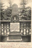 Bártfafürdő, Bardejovské Kúpele; Erzsébet királyné emlékkő az Orvos forrásnál, kiadja Divald Adolf / memorial