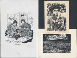 9 db különféle kisgrafika, részben alkalmi, vegyes technika, papír, nagyrészt jelzettek, különböző m...