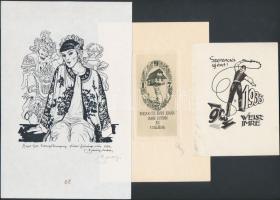 10 db különféle kisgrafika, részben alkalmi, vegyes technika, papír, nagyrészt jelzettek, különböző ...