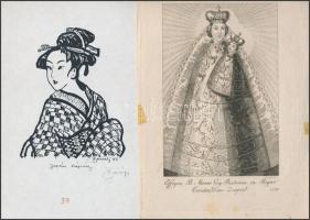 10 db különféle kisgrafika, részben alkalmi, vegyes technika, papír, nagyrészt jelzettek, különböző ...