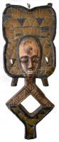 Törzsi dísztárgy: Afrikai fafaragvány, rézlapokkal és csonttal díszítve. / African tribal ornament with copper plates 20x46 cm