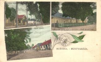 Bustyaháza, Bustino; Erdészeti kaszino, Főtér, Erdő igazgatóság, kiadja Eugen Pál / casino, main square, forestry, floral (EK)