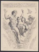 Tiburce de Mare (1840-1900): Raffaello után: Venus és Psyché, rézmetszet, papír, jelzett a rézmetszeten, 21,5×16 cm