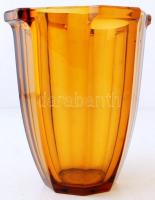 Cseh art deco váza, formába öntött, anyagában színezett, apró csorbával, m:21 cm, d:16 cm