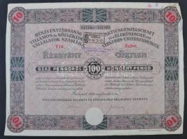 Budapest 1929. "Részvénytársaság Villamos és Közlekedési Vállalatok Számára" 10 részvénye egyenként 100P-ről, szelvényekkel, bélyegzéssel és szárazpecséttel T:III fo. ly.