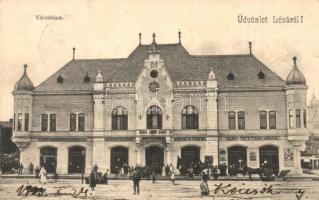 Léva, Levice; Városháza, Amstetter Imre, Schweihs és Trebitsch és Kovács Sándor üzlete, Lang Központi kávéháza / shops, cafe (ázott / wet damage)