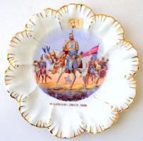 cca 1900 Tausek Ferencz Budapest 5+1 db. Milléniumi-emlék 1896 tányér, matricás, jelzett, kopásokkal...