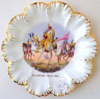 cca 1900 Tausek Ferencz Budapest 5+1 db. Milléniumi-emlék 1896 tányér, matricás, jelzett, kopásokkal...