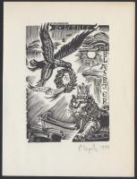 Peteris Upitis (1896-1976): Ex libris Blasbjerg. fametszet, papír, jelzett, 9×7 cm