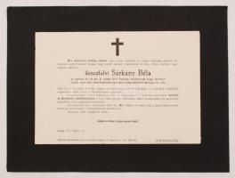 1935 Ilenczfalvi Sárkány Béla(1865-1935) az egykori cs. és kir. 9. számú Gróf Nádasdy huszárezred nyug. őrnagyának gyászjelentése