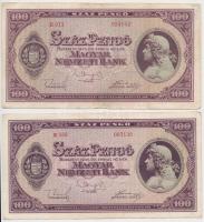 1945. 100P (2x) a Diósgyőri Papírgyár makkos-vízjelével, "E056" és "E011" sorozatszámokkal T:III Adamo P18/1