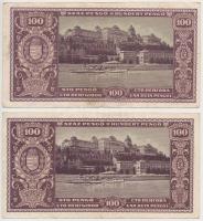 1945. 100P (2x) a Diósgyőri Papírgyár makkos-vízjelével, "E056" és "E011" soroza...