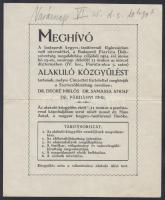 1924 Meghívó a Budapesti Piarista Diákszövetség alakuló közgyűlésére, szervezőbizottság: Dr. Degré Miklós, Dr. Samassa Adolf, Dr. Párdányi Emil