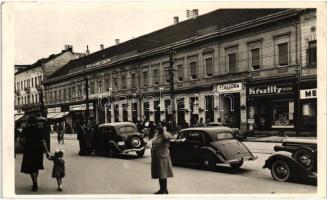 Újvidék, Novi Sad; Erzsébet szálloda, üzletek / hotel, shops, automobiles