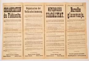 1921 A Sopron és környék e sorséról döntő népszavazás négynyelvű plakátja. Kis szakadással. Ritkaság!  /  1921 Announcement and regulations of the Sopron referendum about the status of the region after WW. I. Rare! 95x64 cm