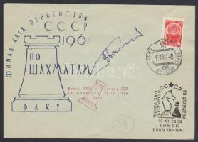 1961 Borisz Vasziljevics Szpasszkij (1937) sakkozó sajét kezű aláírása alkalmi borítékon / 1961 Chess player Boris Spasski autograph signature on special cover