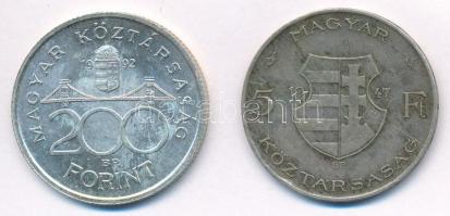 1947. 5Ft Ag "Kossuth" + 1992. 200Ft "MNB" T:2,2- patina 
Adamo F8.1, F13