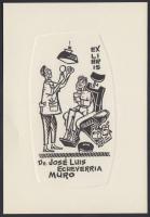 Frank Alpresa (1900-1970): Ex libris Muro. Linó, papír, jelzett, 9×5 cm