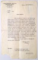 1929 A Magyarországi Izraeliták elnökének levele Munkácsi Ernő (1896-1950) ügyvéd, jogi író. A Pesti Izraelita Hitközség, majd a Zsidó Tanács főtitkárának.