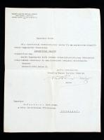 1942 Wertheimer Adolf az Izraelita Magyar Irodalmi Társulat elnökének levele Munkácsi Ernő (1896-1950) ügyvéd, jogi író. A Pesti Izraelita Hitközség, majd a Zsidó Tanács főtitkárának.