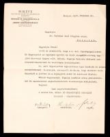 1943 A Magyar Izraeliták Kézmű- és Földművelési Egyesülete igazgatóságának gratuláló levele Munkácsi Ernő (1896-1950) ügyvéd, jogi író. A Pesti Izraelita Hitközség, majd a Zsidó Tanács főtitkárának.